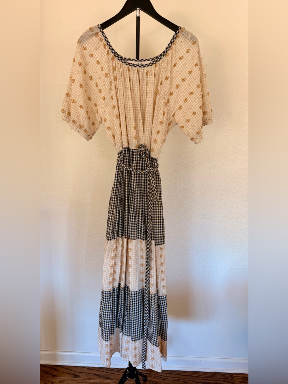 Anthropologie Boho Tiered Maxi Dress in Cream and Black